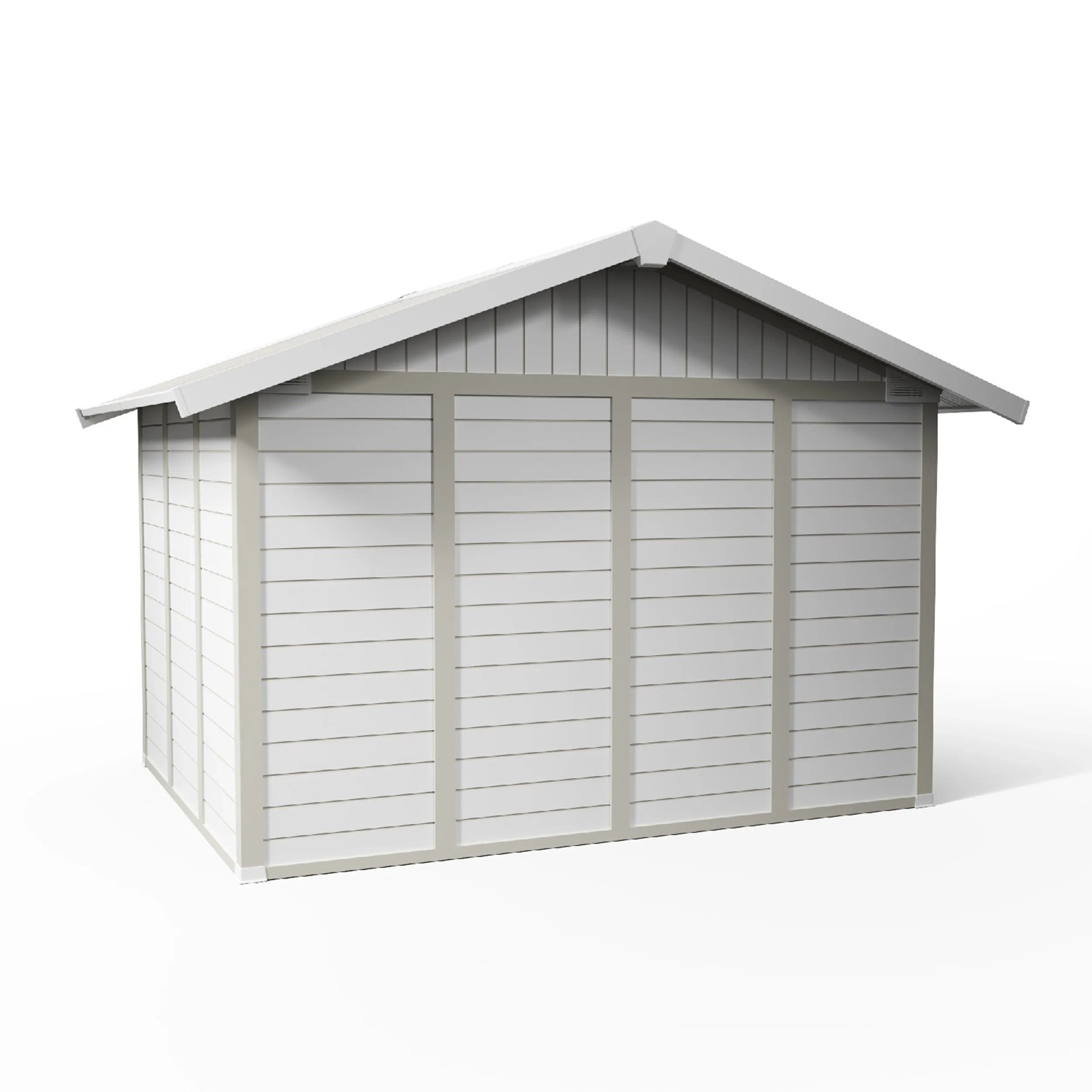 Grosfillex Kunststoff-Gartenhaus Deco H 7.5 in Graugrün, 315x239 cm. Wetterfestes Gerätehaus.