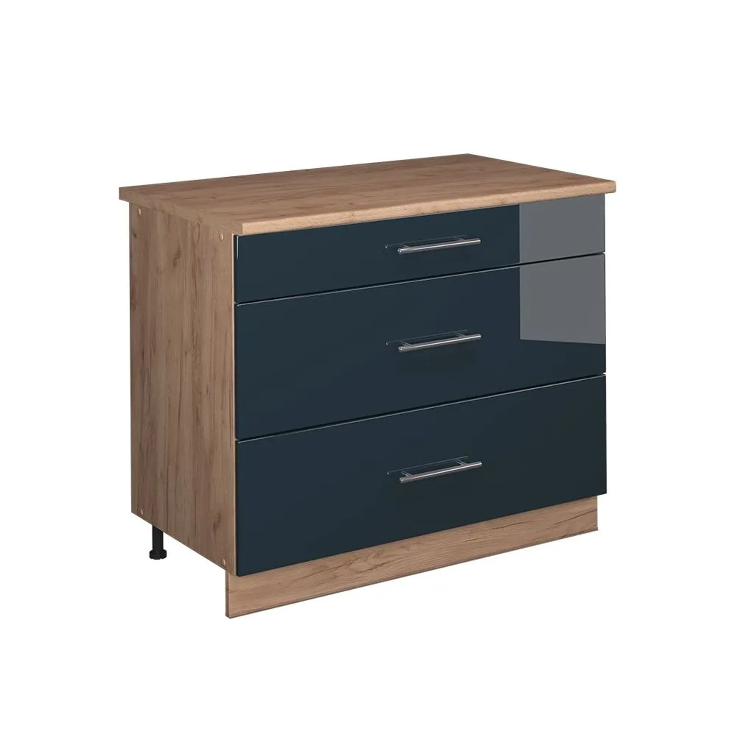 Vicco Küchenunterschrank Fame-Line Dunkelblau Hochglanz/Goldkraft Eiche 100 x 82 AP Eiche Art Nr 62049