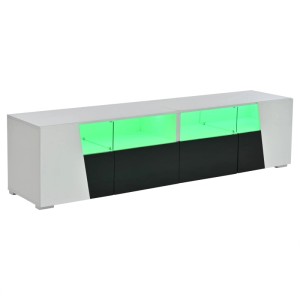 okwish TV Schrank mit Hochglanz LED Schubladen Stauraum Wohnzimmer 180x38.5x45cm Weiß