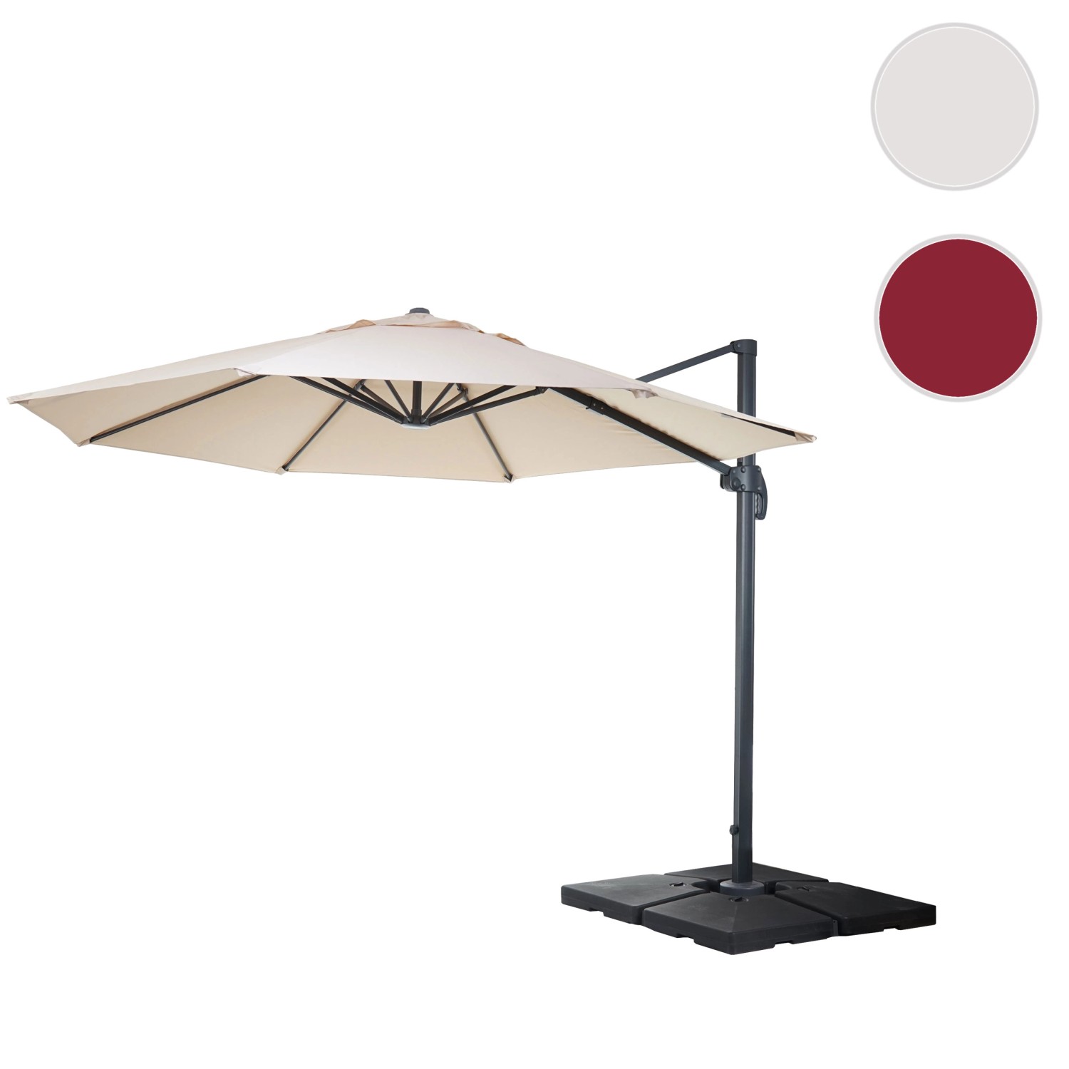 Cremefarbener MCW Ampelschirm A96, Ø 4m, mit Alugestell und Ständer. Drehbar.