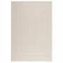 Cremefarbener Outdoor-Teppich ZIZUR 140x200 cm in Jute-Optik. Rechteckiges Flechtmuster aus robustem Polypropylen.