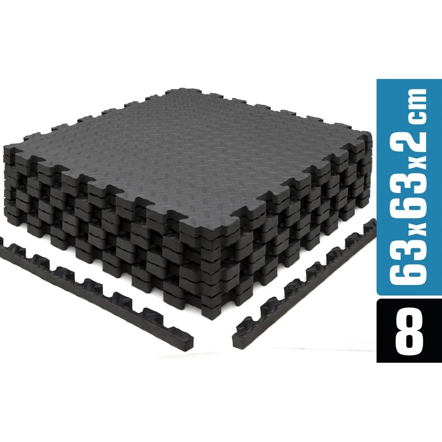 eyepower Fitness Bodenmatte mit Rand 63 x 63 x 2 cm Schwarz 8er Set