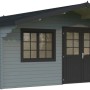 Hellgrau-anthrazit lackiertes Palmako Gartenhaus Britta aus Holz mit Fenster und Doppeltür.