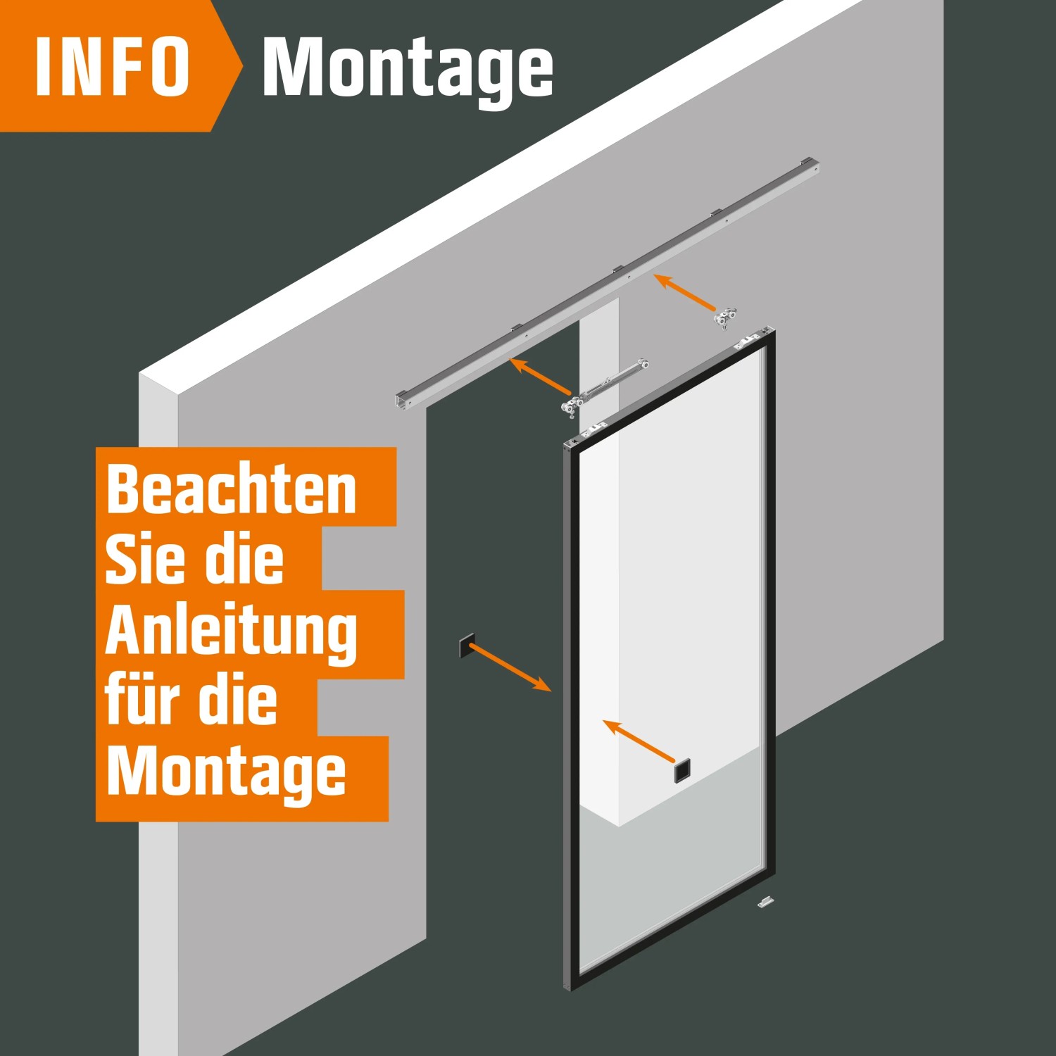 Montagehinweis für Loft+Mehr Schiebetür-Set mit Klarglas. Beachten Sie die Anleitung.