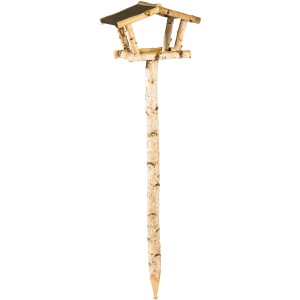 Vogelfutterhaus Birke/Pinie mit Pfahl, naturbelassenes Holz für Wildvögel.