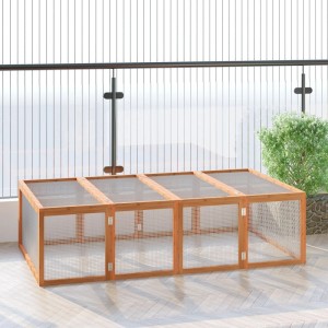 PawHut Freilaufgehege aus Natur-Tannenholz mit Drahtgitter und aufklappbaren Deckeln für Kleintiere.
