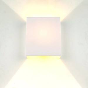 Licht-Erlebnisse Wandleuchte Weiß Stoff Metall E27 Up Down 24 cm Hoch Eckig