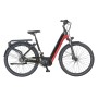 Prophete City E-Bike Geniesser 5.0 Damen, 28 Zoll, Schwarz-Rot, mit Mittelmotor und Gepäckträger.
