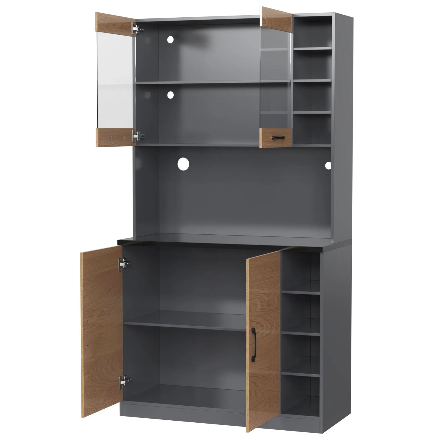 okwish Küchenschrank mit LED Beleuchtung Verstellbare Ablagefächer 100x47x187cm Natur Grau