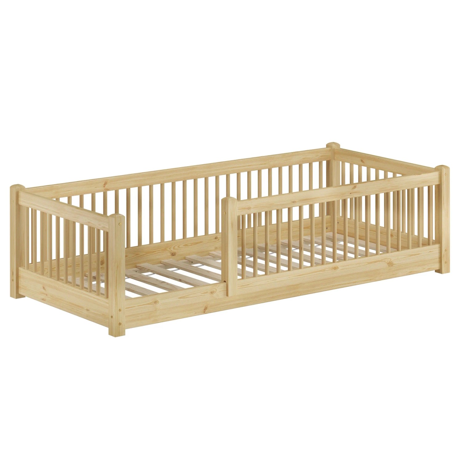 Erst-Holz Kinderbett 80 x 190 cm Niedriges Bodenbett Kiefer Massiv Kleinkinder Modell 65 Rollrost inkl.