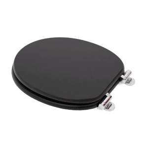 Schwarzer Sinobath WC-Sitz aus MDF mit Absenkautomatik und Chromscharnieren. Modern und robust.