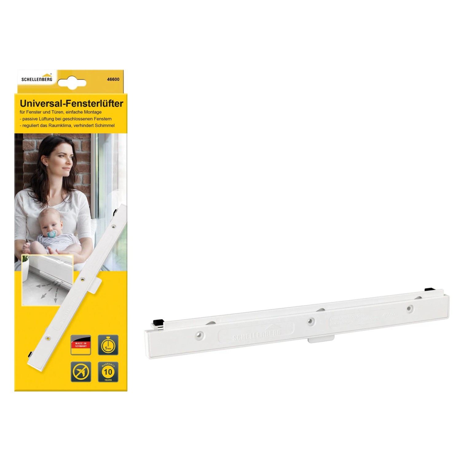 SCHELLENBERG Fensterfalzlüfter Universal-Fensterlüfter für gesünderes Raumklima, BxH: 2,1x0,95 cm, Set, 2-tlg., durch ständige Feinlüftung, erhältlich im 1er Set oder Doppelpack