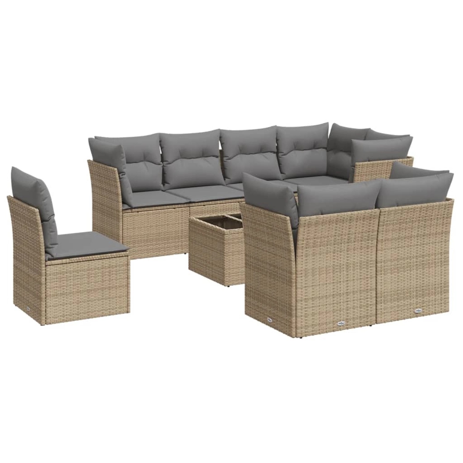 vidaXL 9-Tlg Garten-Sofagarnitur mit Kissen Beige Poly Rattan 3217939 günstig online kaufen