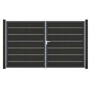 GroJa Grande Steckzaun Tor Premium, DIN links, Anthrazit, 2-flügelig mit horizontalen Streben.