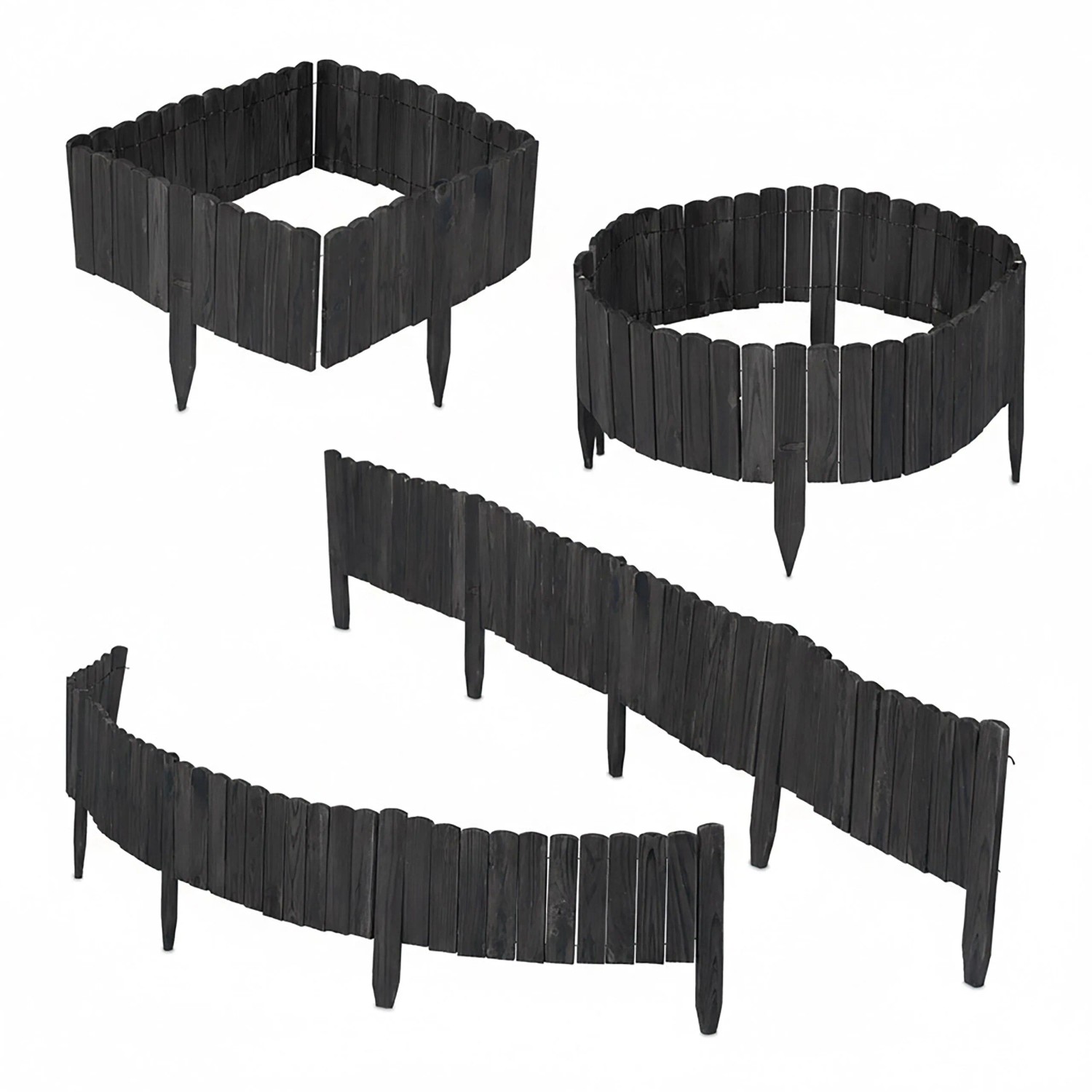 Relaxdays Beeteinfassung Tannenholz Anthrazit Flexibel 200 cm x 25/35/40 cm_5