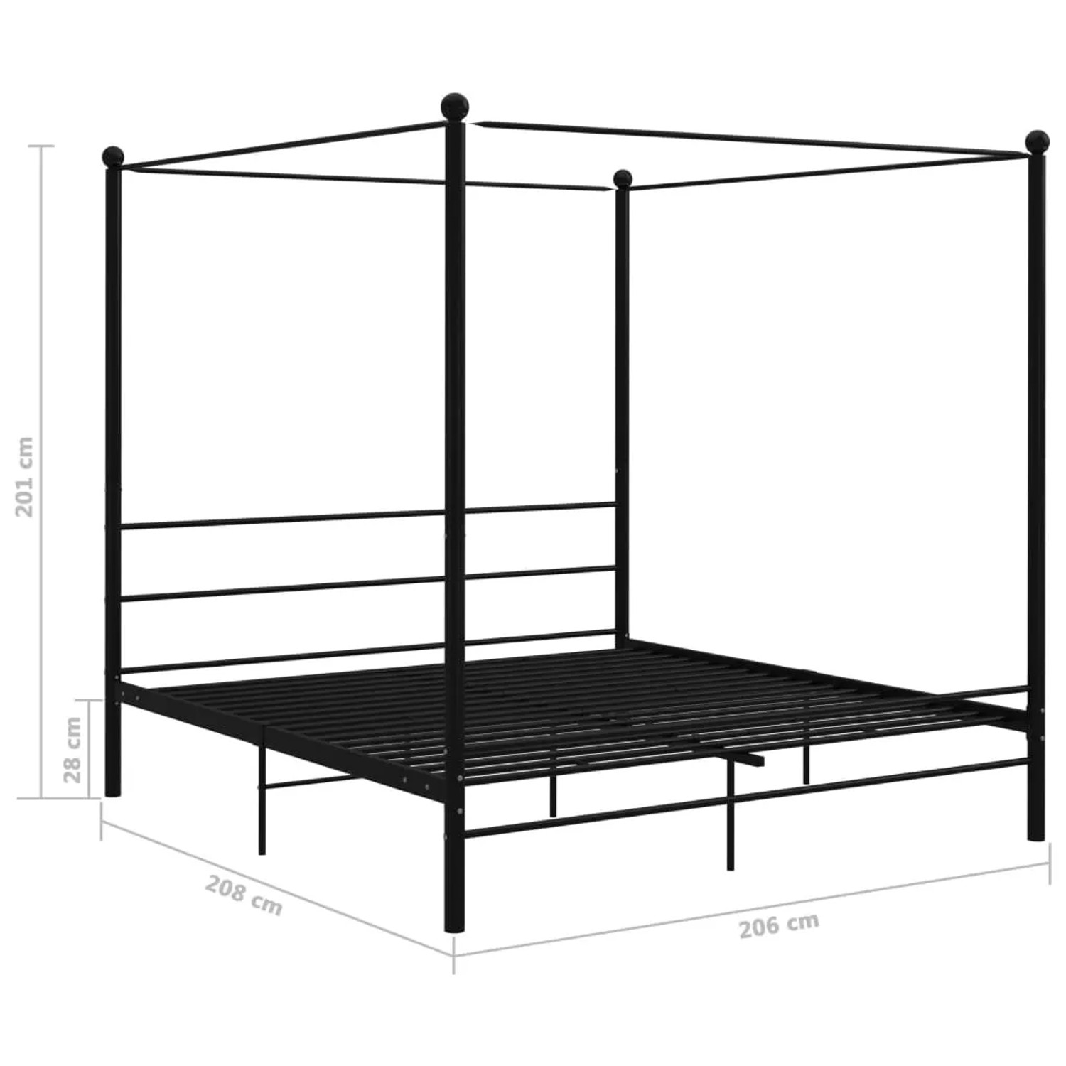 Schwarzes Metall Himmelbett (200x200 cm) von vidaXL. Bettgestell mit Lattenrost für Schlafzimmer.