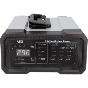 AEG Batterieladegerät CW10 für 6V/12V Batterien mit LED-Anzeige und Tragegriff.