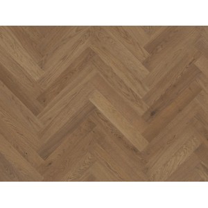 Parkett Trendtime 3 Living Eiche Nougat, matt lackiert, im Fischgrätmuster verlegt.