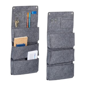 Relaxdays Hängeorganizer Filz Grau 2er Set 3 Fächer 65 cm x 30 cm x 5 cm 220 g
