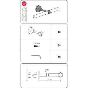 Skizze: Gardinia Träger Chicago, geschlossen, Ø 20 mm, schwarz-matt, für Stilgarnituren.