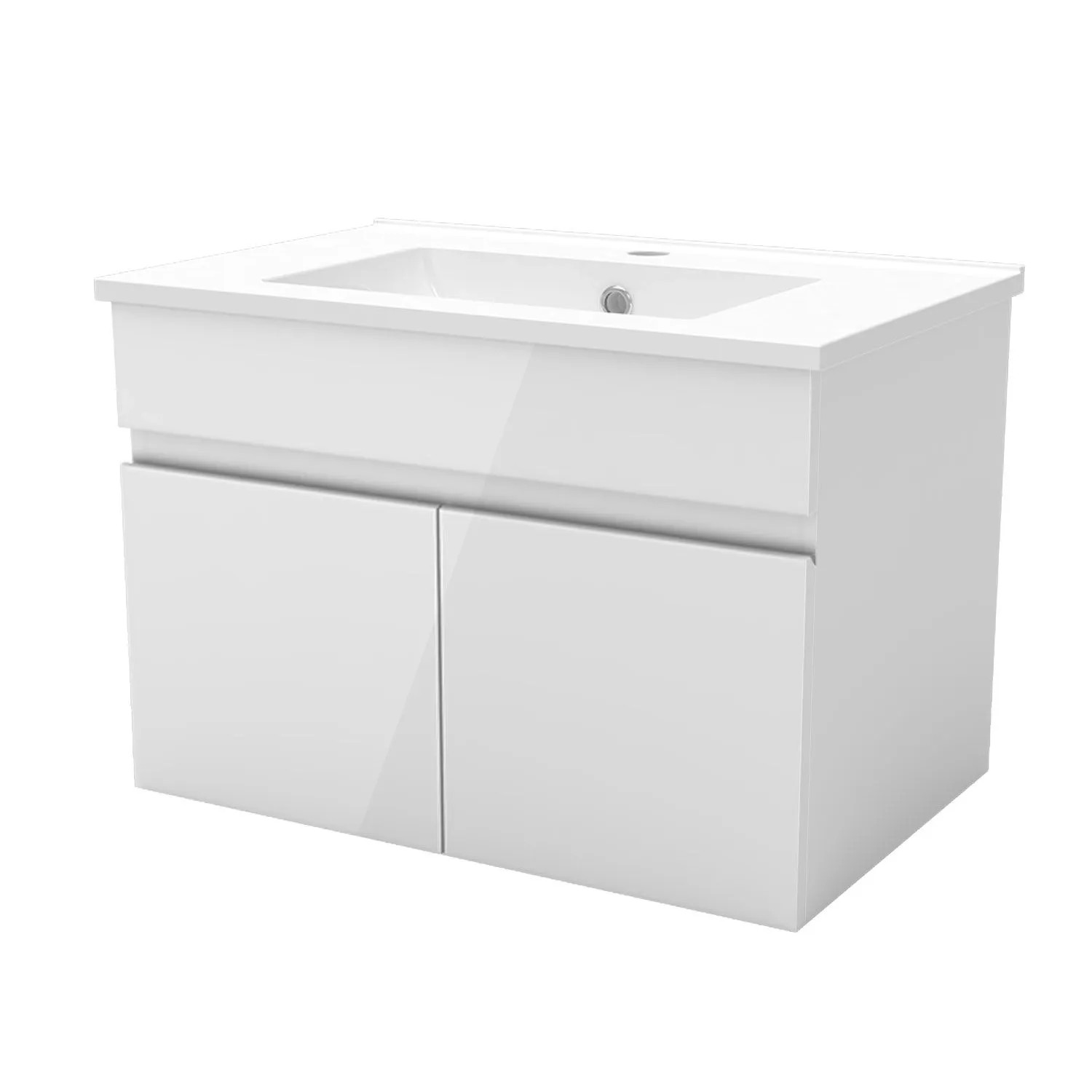 AICA Waschbecken mit Unterschrank 60 cm BERGEN Badmöbel Set Waschtisch mit Unterschrank Weiß Hochglanz Softclose 2 tlg.