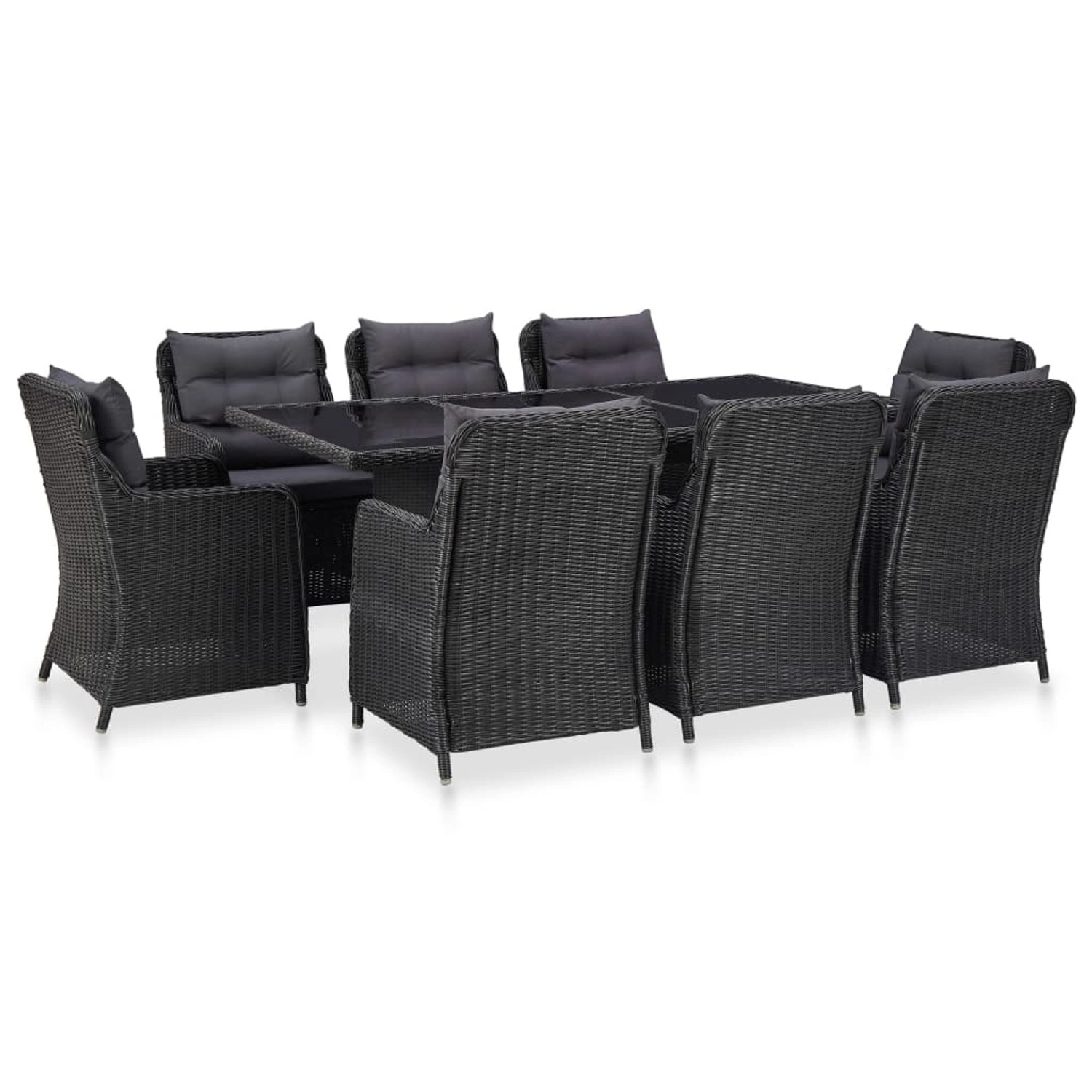 vidaXL 9-tlg Garten-Essgruppe Poly Rattan Schwarz Modell 3