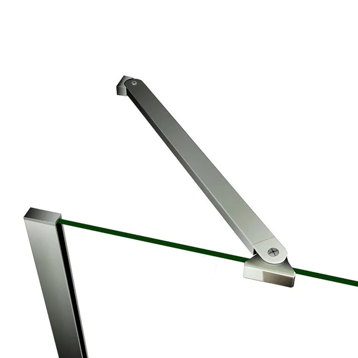 Detailaufnahme Duschkabine Eckeinstieg: Stabilisierungsstange und Glaswand mit Aluminiumrahmen.