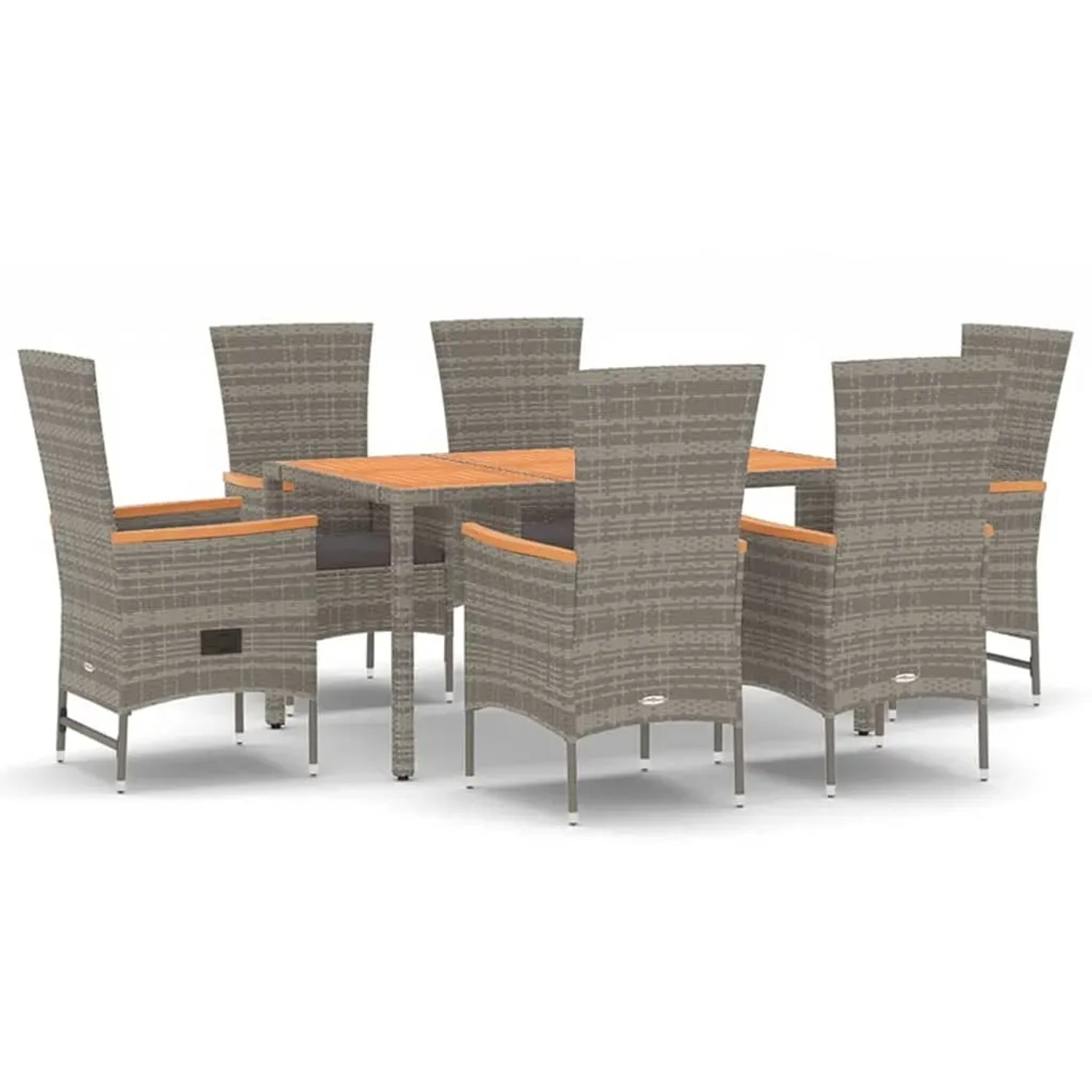 vidaXL 7-Tlg Garten-Essgruppe mit Kissen Grau Poly Rattan 3157540