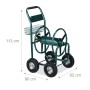 Grüner Metall-Gartenschlauchwagen mit Kurbel, 4 Lufträdern und praktischem Korb. Ideal für den Garten.
