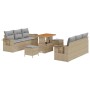 Beiges 9-teiliges vidaXL Garten-Sofa-Set aus Poly Rattan mit Tisch und Hockern.