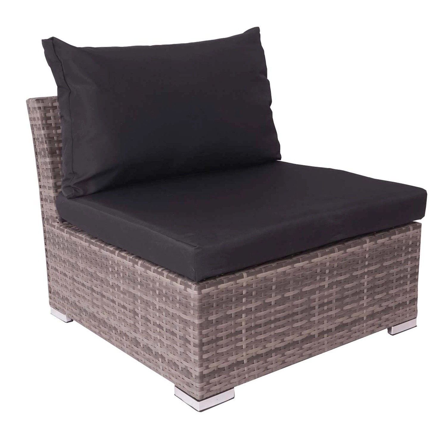 Modulares Lounge-Element der MCW Poly-Rattan Garnitur in Grau mit schwarzem Kissen.