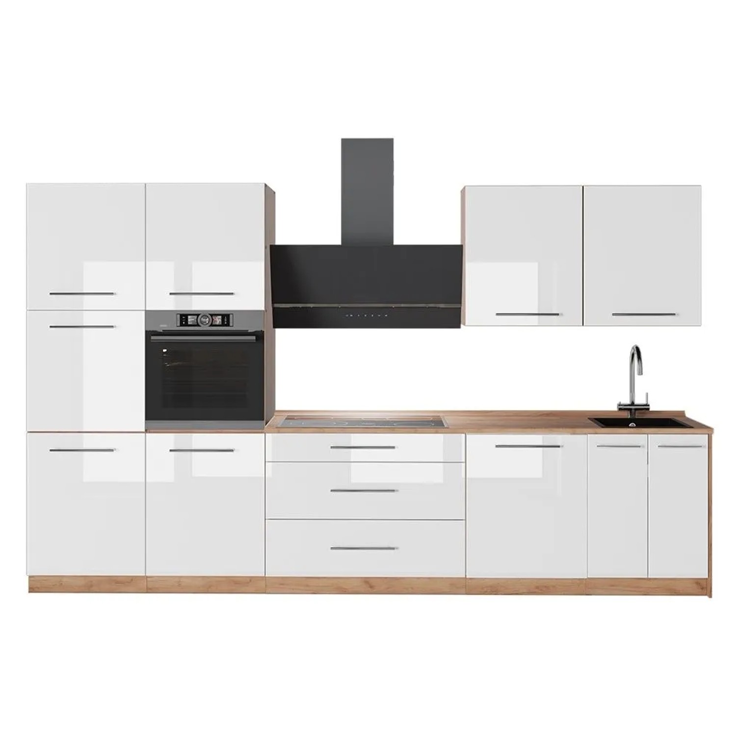 Vicco Küchenzeile Fame-Line Weiß Hochglanz/Goldkraft Eiche 340 x 207 AP Eiche Art Nr 64609