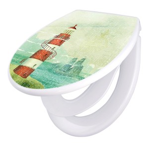Banjado Familien WC-Sitz mit Leuchtturm Motiv. Klodeckel mit integriertem Kindersitz und Absenkautomatik.