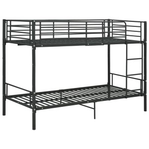 Schwarzes Metall Etagenbett (90x200 cm) von vidaXL mit Leiter und Lattenrost.