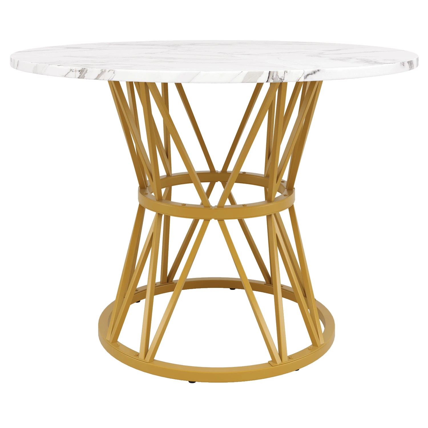 okwish Esstisch Rund für 4 Personen Tischplatte aus MDF-Marmor 100 × 100 cm Gold