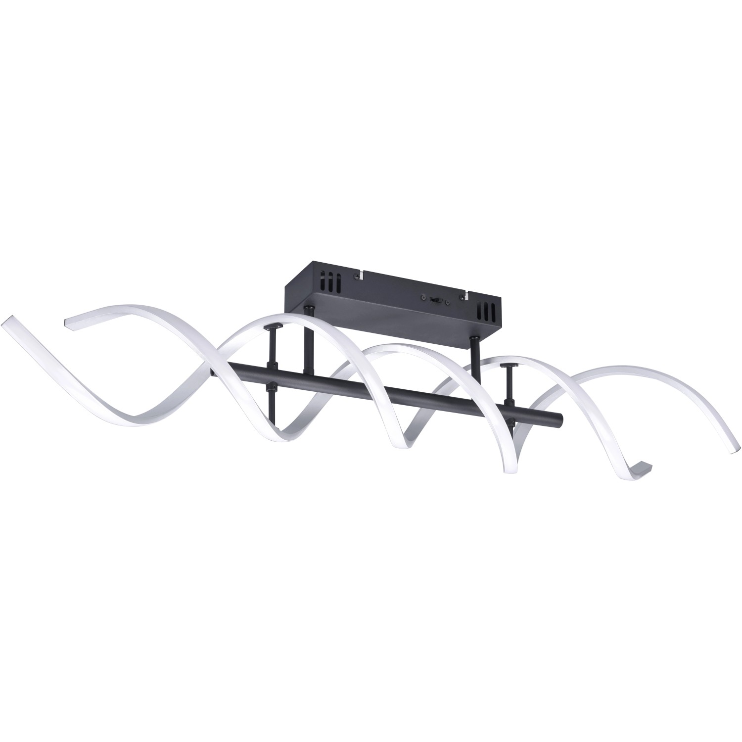 Moderne Trio LED Deckenleuchte Sequence in gebürstetem Aluminium, spiralförmiges Design.