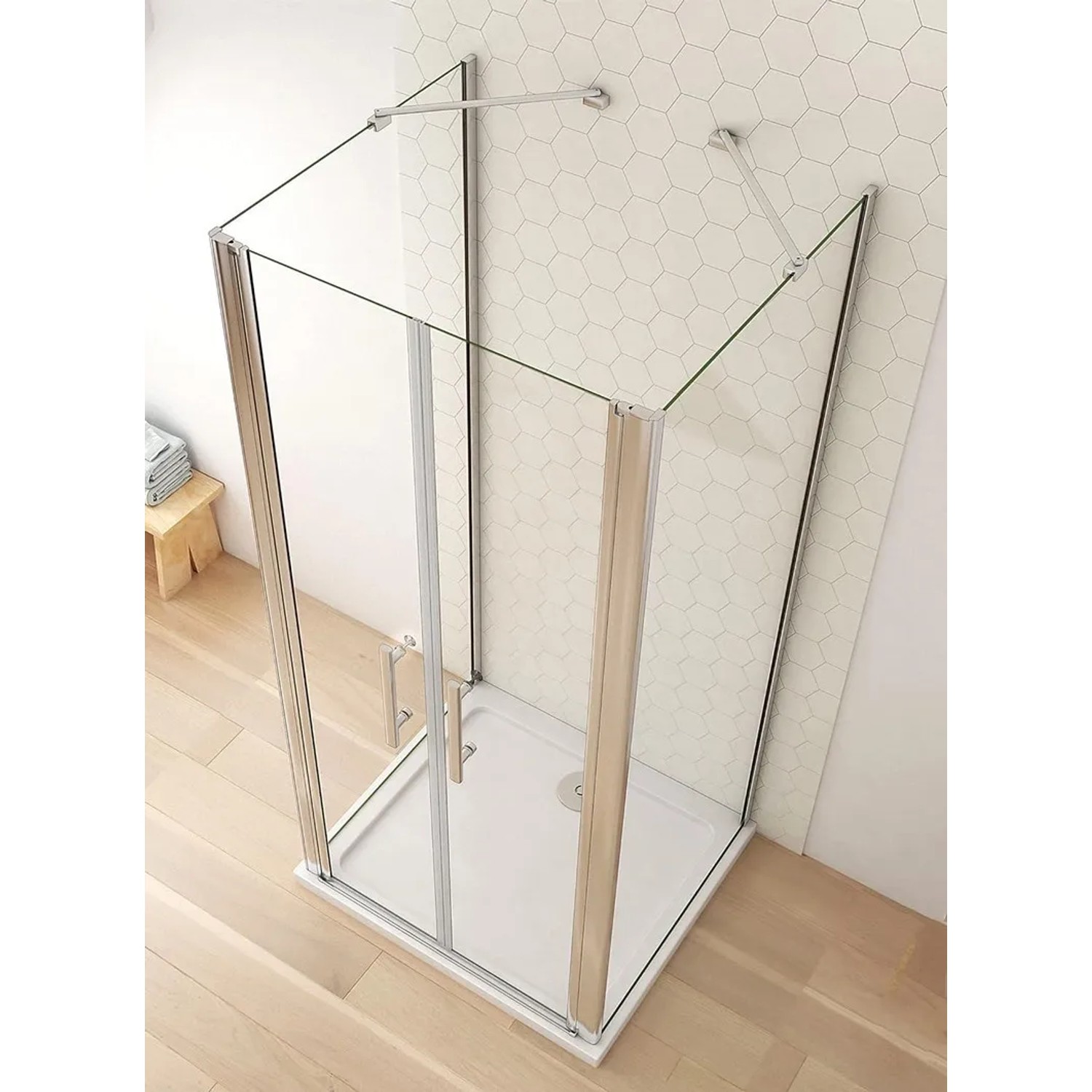 U-Duschkabine 90x75x90cm mit Doppeltür, 6mm NANO Glas und Chromrahmen.