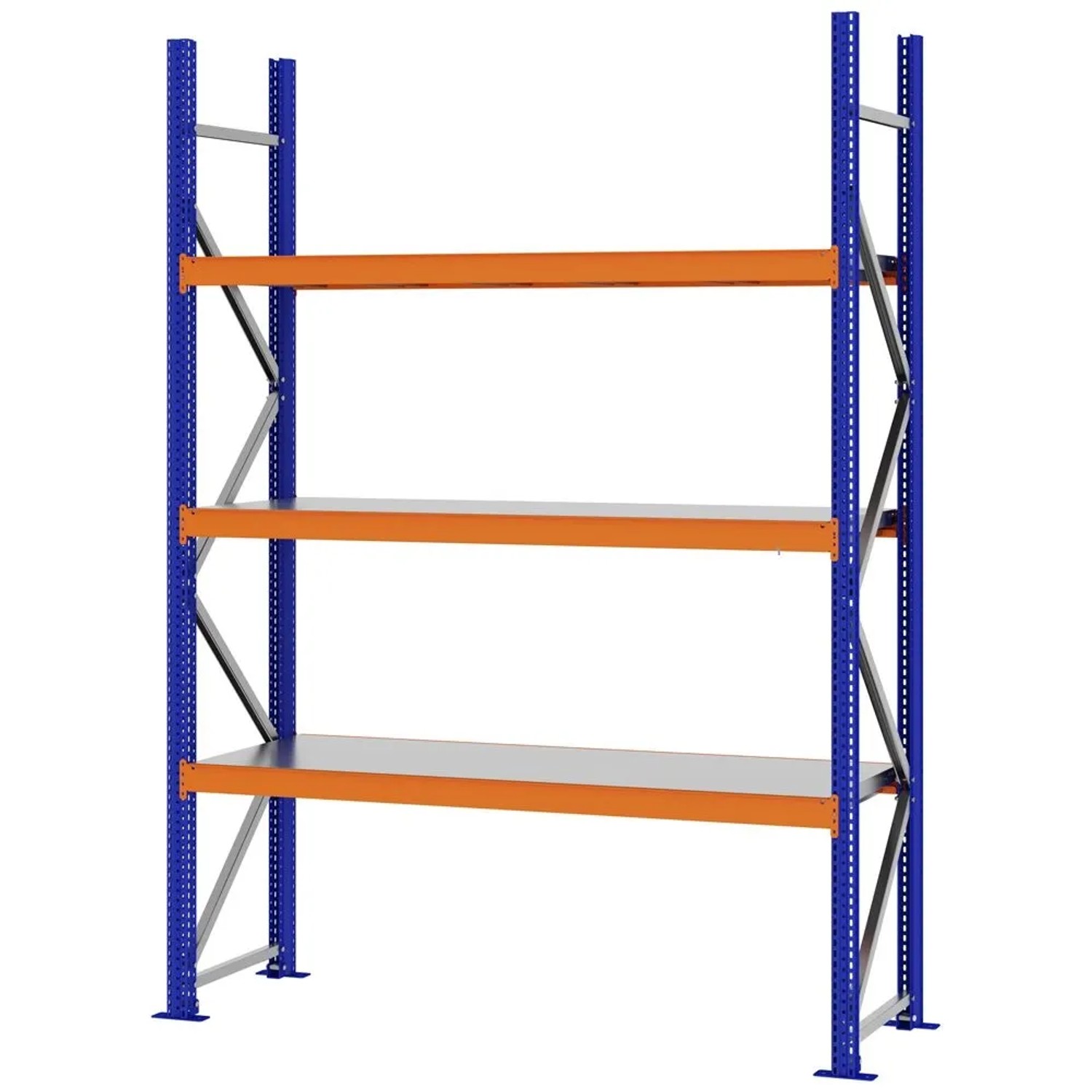 PROREGAL Weitspannregal Schraub-Stecksystem MAGNUS PRO Made In Germany Grundregal 250x175x50cm 3 Ebenen Stahlböden Fachlast 700kg Blau/Orange