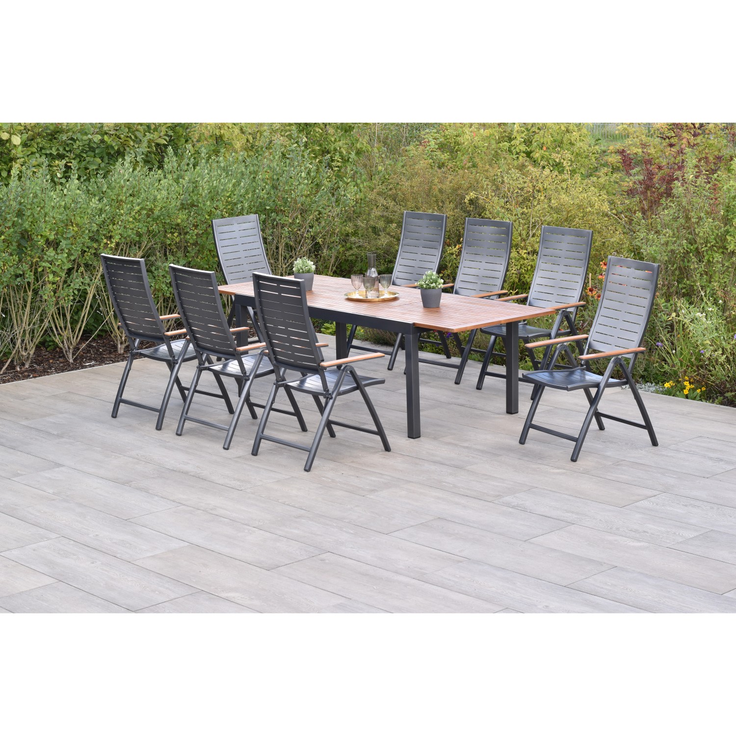 Merxx Tinos Set 9-tlg. 6 Klappsessel Gartentisch Ausziehbar 180(250)x100 cm günstig online kaufen