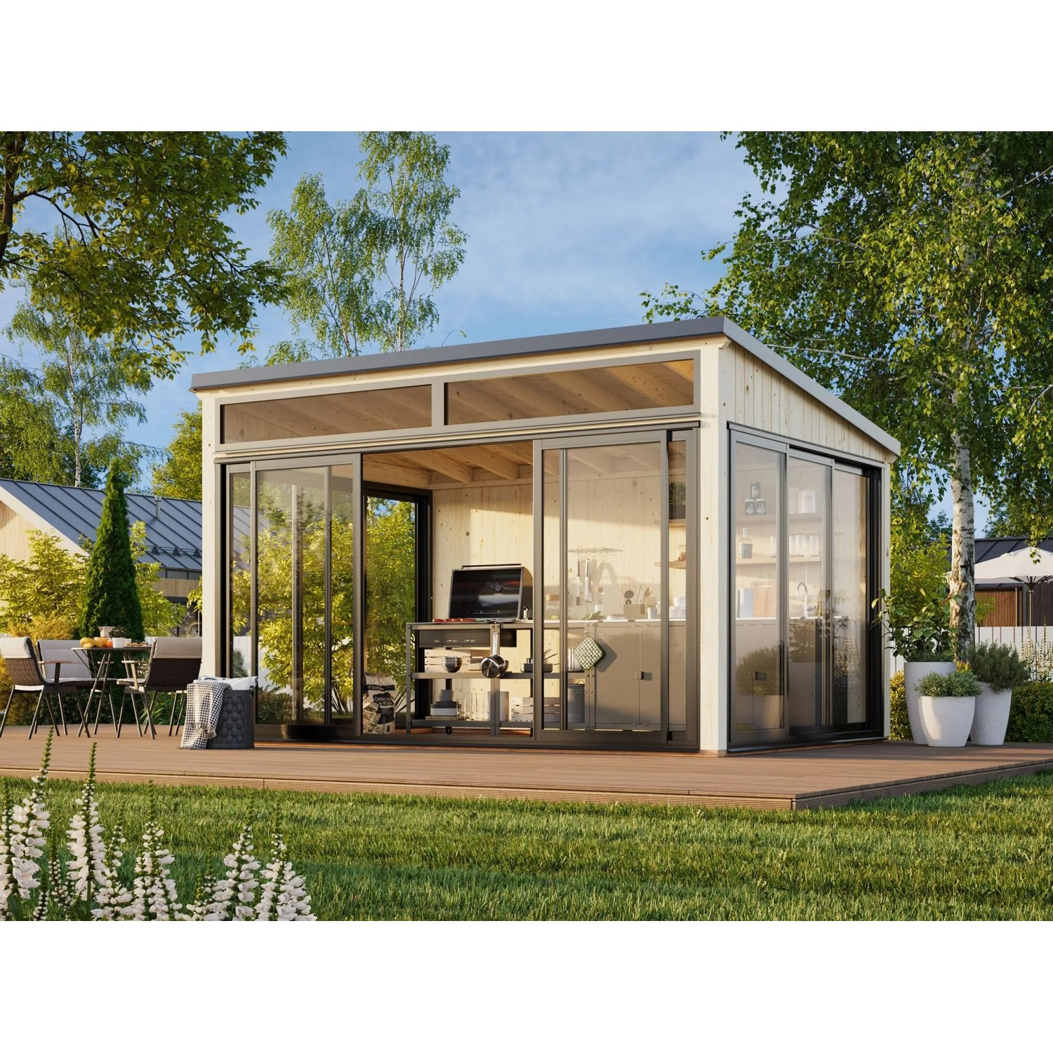 Palmako Holz-Gartenhaus Saga Slide Plus Pultdach Unbehandelt 420 cm x 297 cm