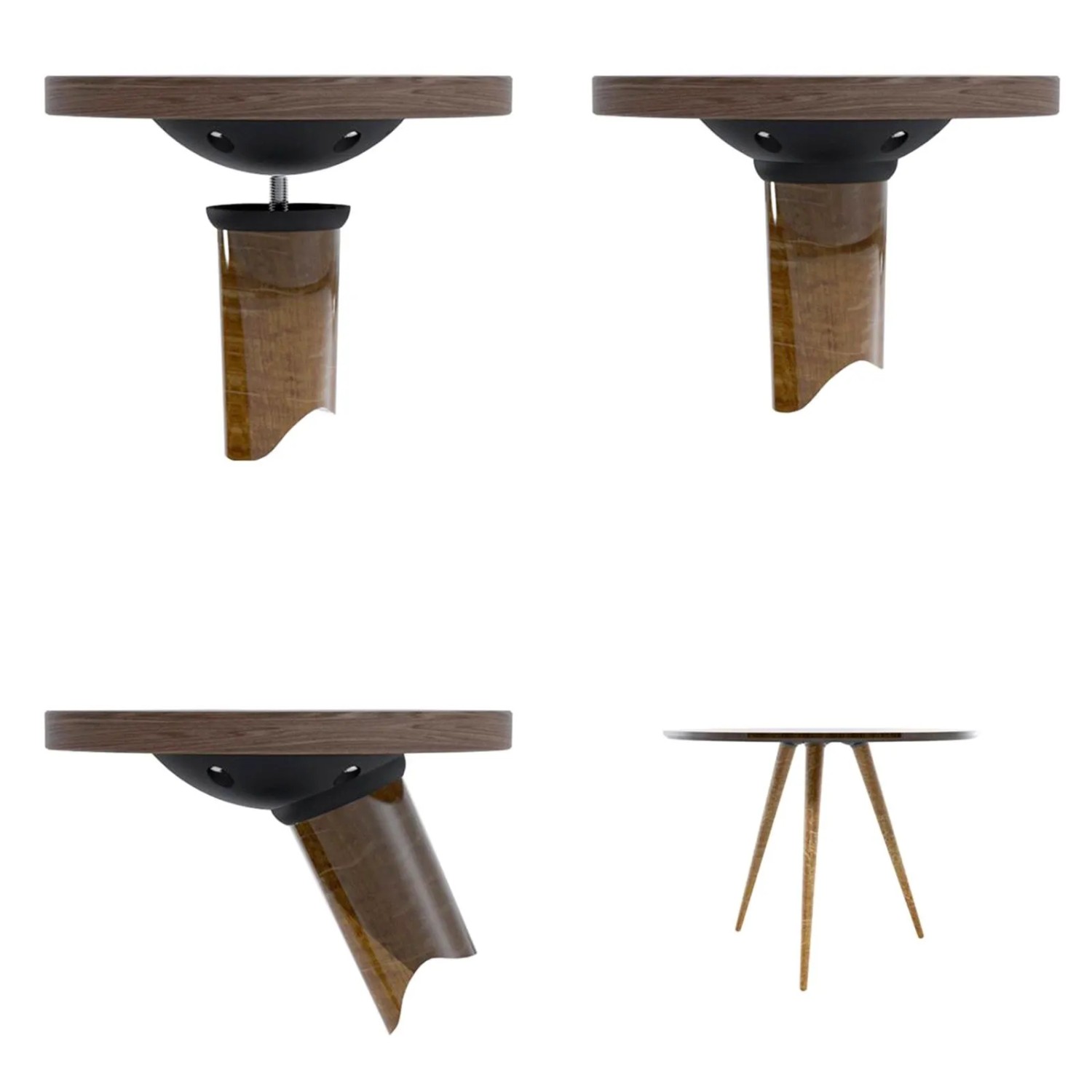 SOTECH FAROLE Tischbeinverbinder, schwarz, mit Holzbein. Stufenlose Winkeleinstellung bis 20 Grad. Tisch mit Schrägbeinen.
