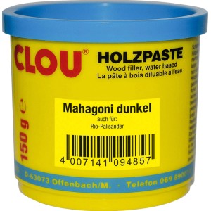 Clou Holzpaste, wasserverdünnbar, Farbton Mahagoni Dunkel, 150g Dose. Holzspachtel für Reparaturen im Innenbereich.