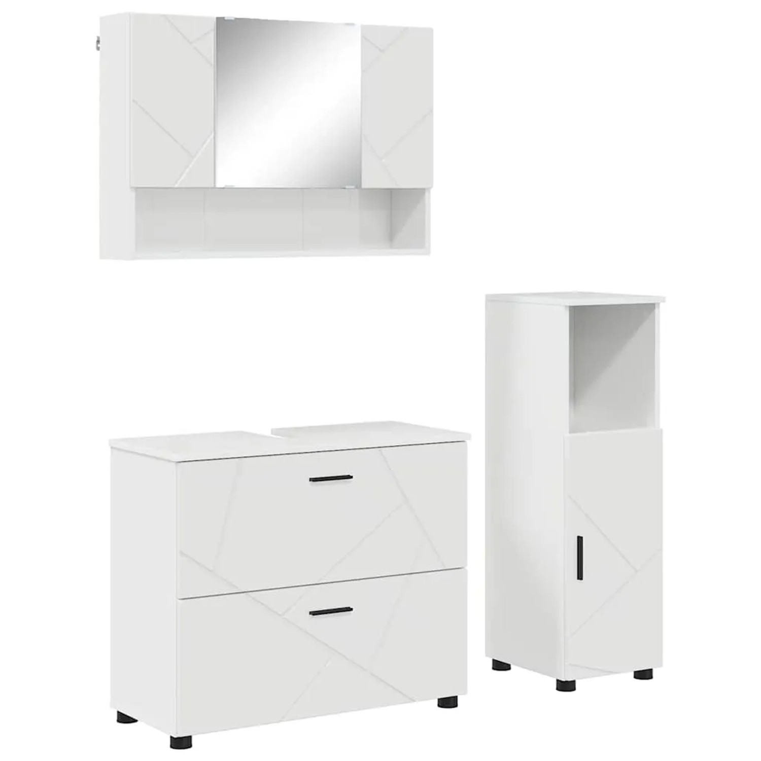 vidaXL Badezimmermöbel Set mit Tür 3-Tlg Hochglanz-Weiß Holzwerkstoff 3393027