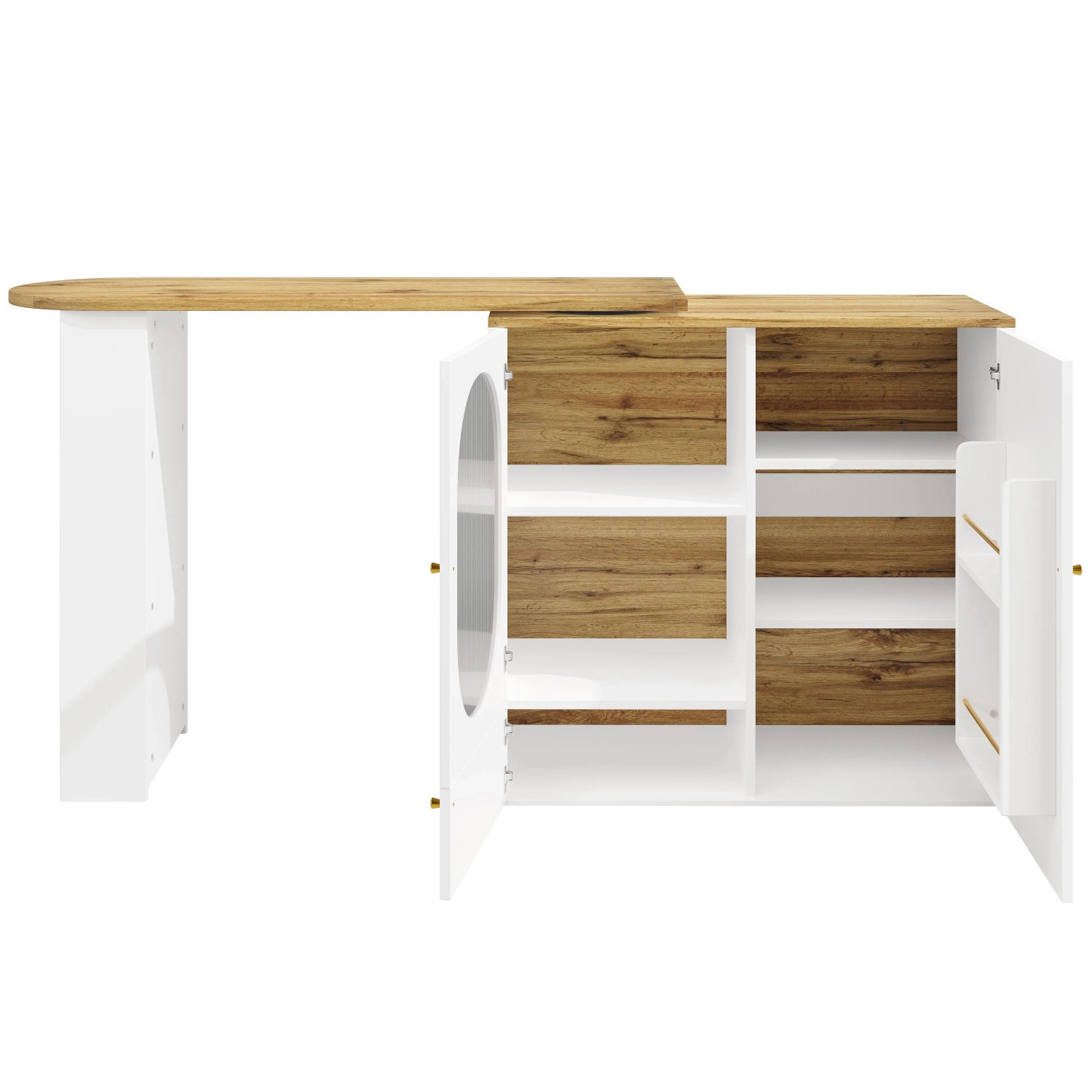 okwish Bartisch mit Drehfunktion Stauraum Küche 138x39x102cm Weiß