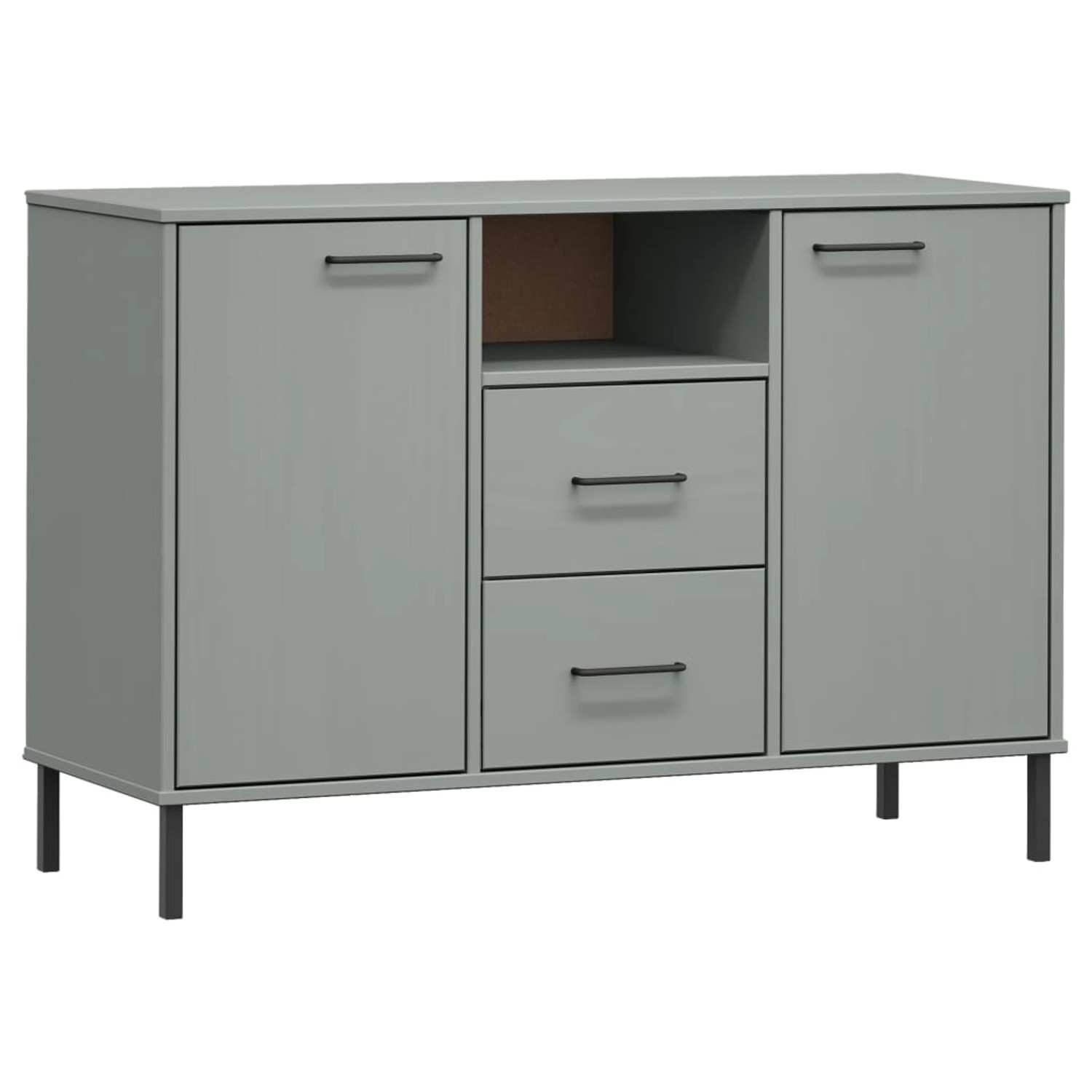 vidaXL Sideboard OSLO mit Metallbeinen Grau 113x40x77 cm Massivholz 351019