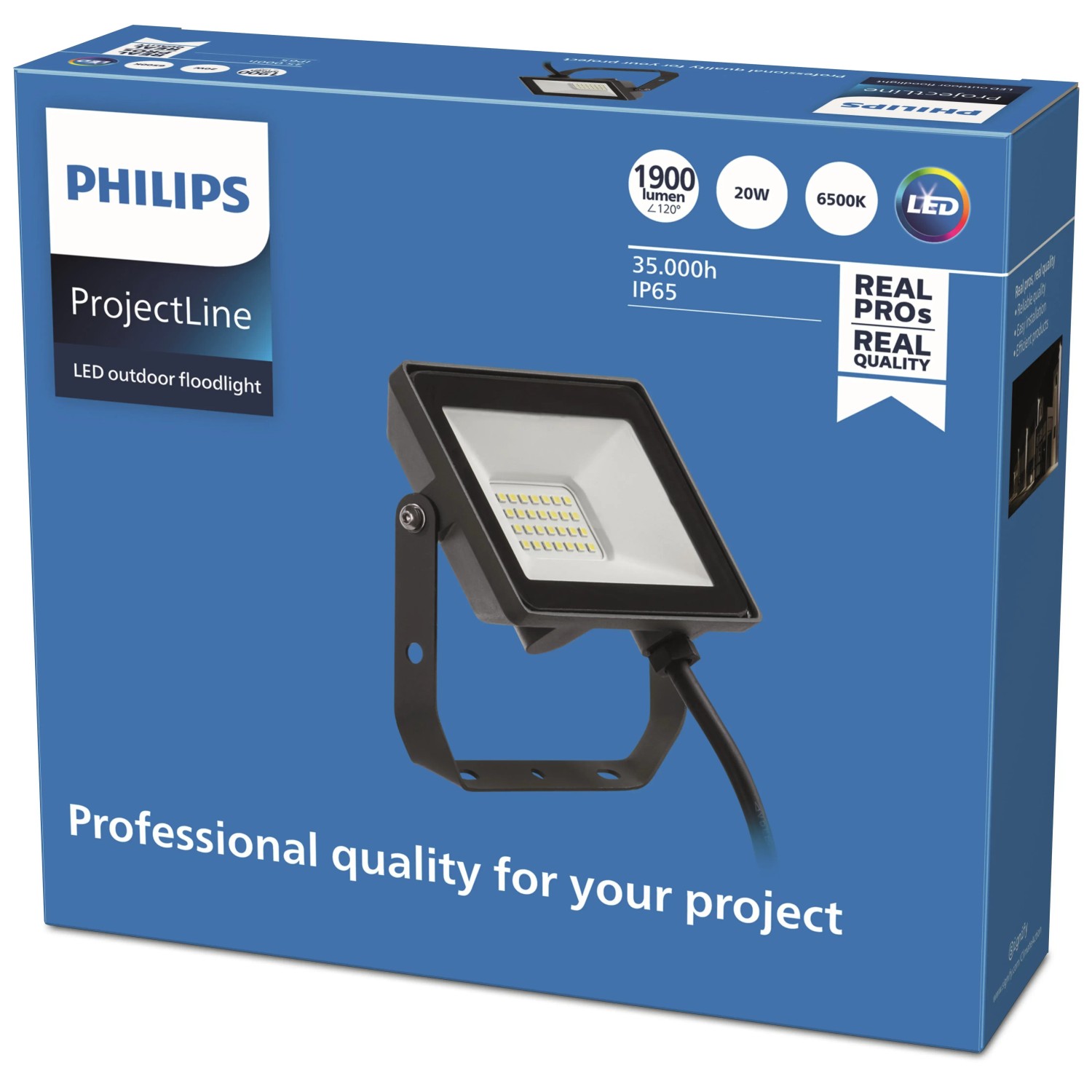 Philips Projectline 20W LED-Außenstrahler 6500K, IP65, in Produktverpackung.