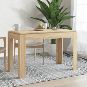 vidaXL Esstisch Sonoma-Eiche, 120x60 cm, aus Holzwerkstoff. Tisch im Esszimmer mit Geschirr und Pflanze.