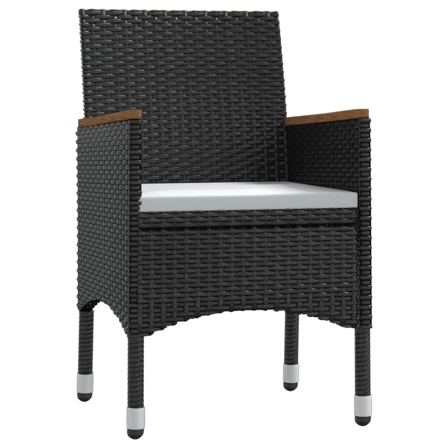 Schwarzer Rattansessel mit Kissen, Teil der vidaXL Garten-Essgruppe.