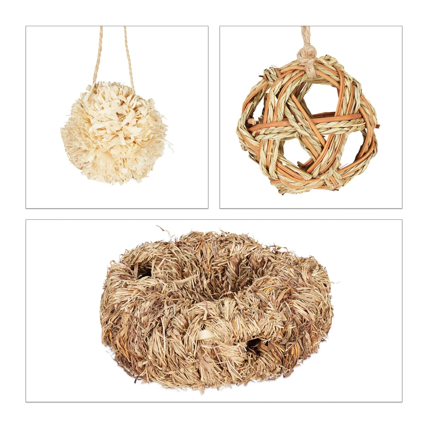 Relaxdays Hamster Zubehör Set Stroh Seegras Rattan Natur 6,5 cm x 18 cm