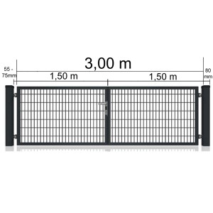 Doppeltor für Doppelstabmattenzaun, Vollrahmen, Anthrazit, 300x80 cm, Detailansicht mit Maßangaben.